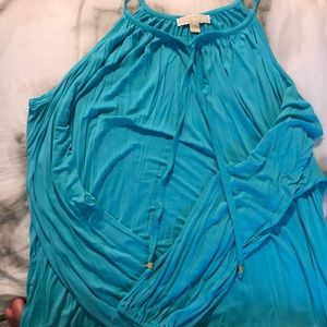 Blue cold shoulder blouse